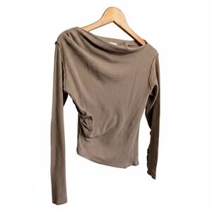 We The Free Beige Side Scrunch Ribbed Top